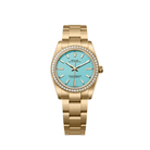 Rolex Oyster Perpetual 34 124248RBR Yellow Gold Turquoise Blue Diamond Dial Diamond Bezel (2026)