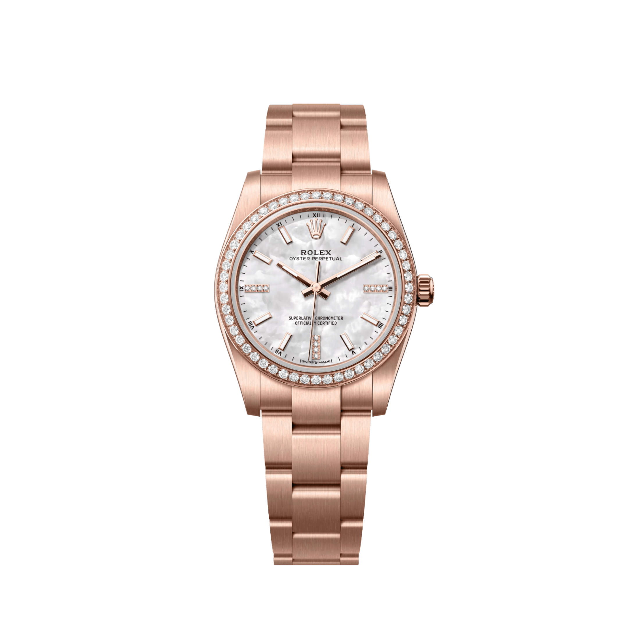 Rolex Oyster Perpetual 34 'Ladies' 124245RBR Rose Gold Mother Of Pearl Diamond Dial Diamond Bezel (2026)