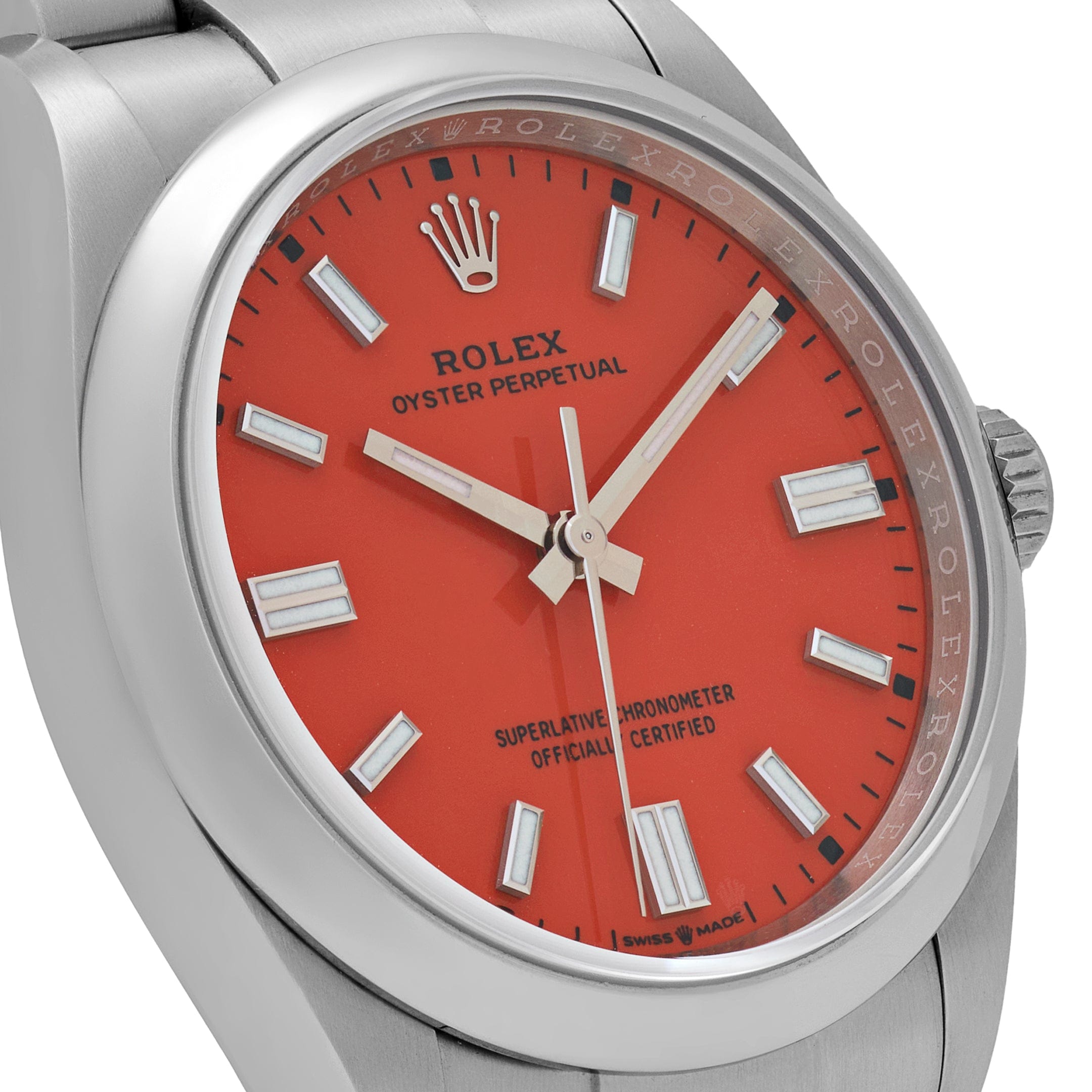 Rolex Oyster Perpetual 36 126000 Stainless Steel Coral Red Dial