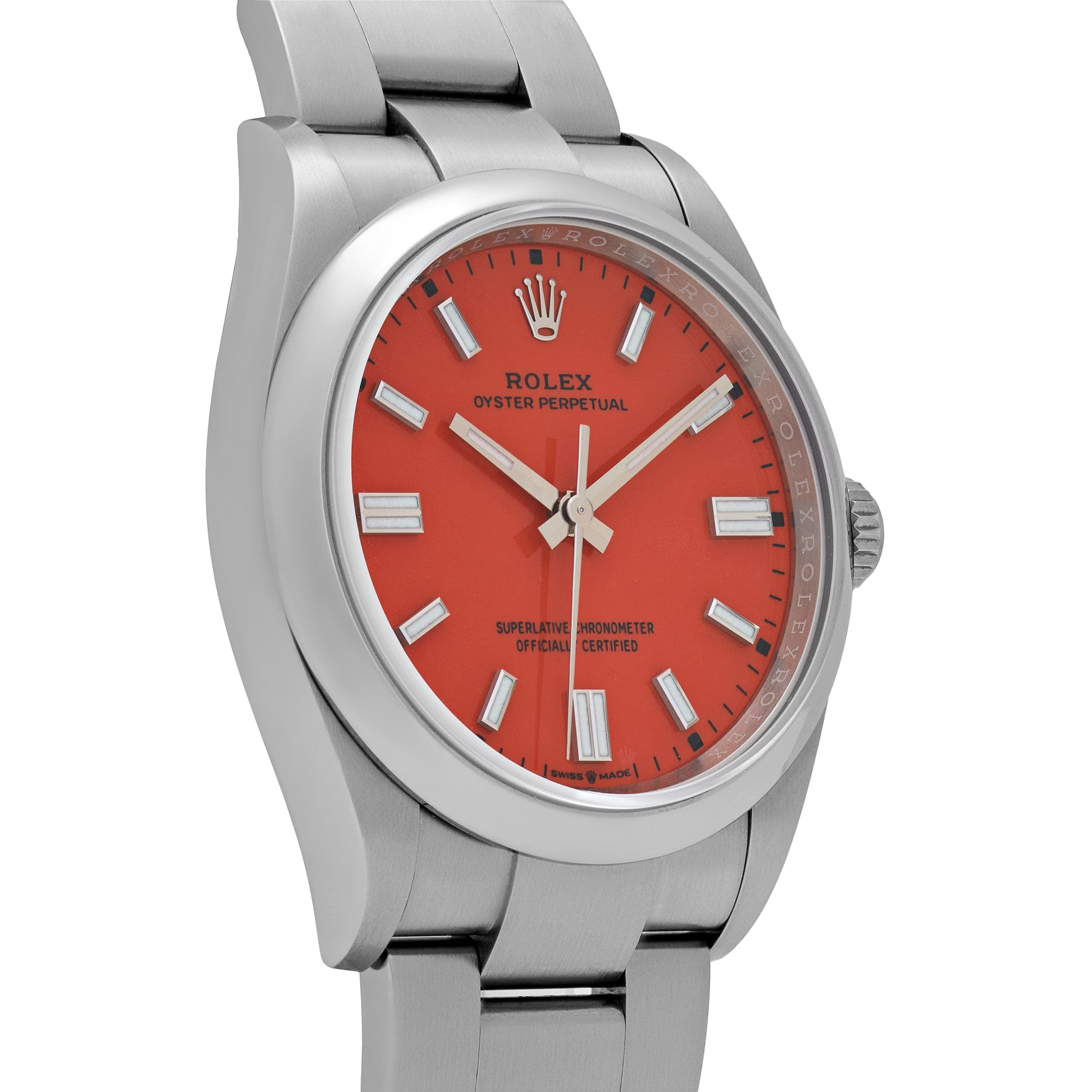 Rolex Oyster Perpetual 36 126000 Stainless Steel Coral Red Dial