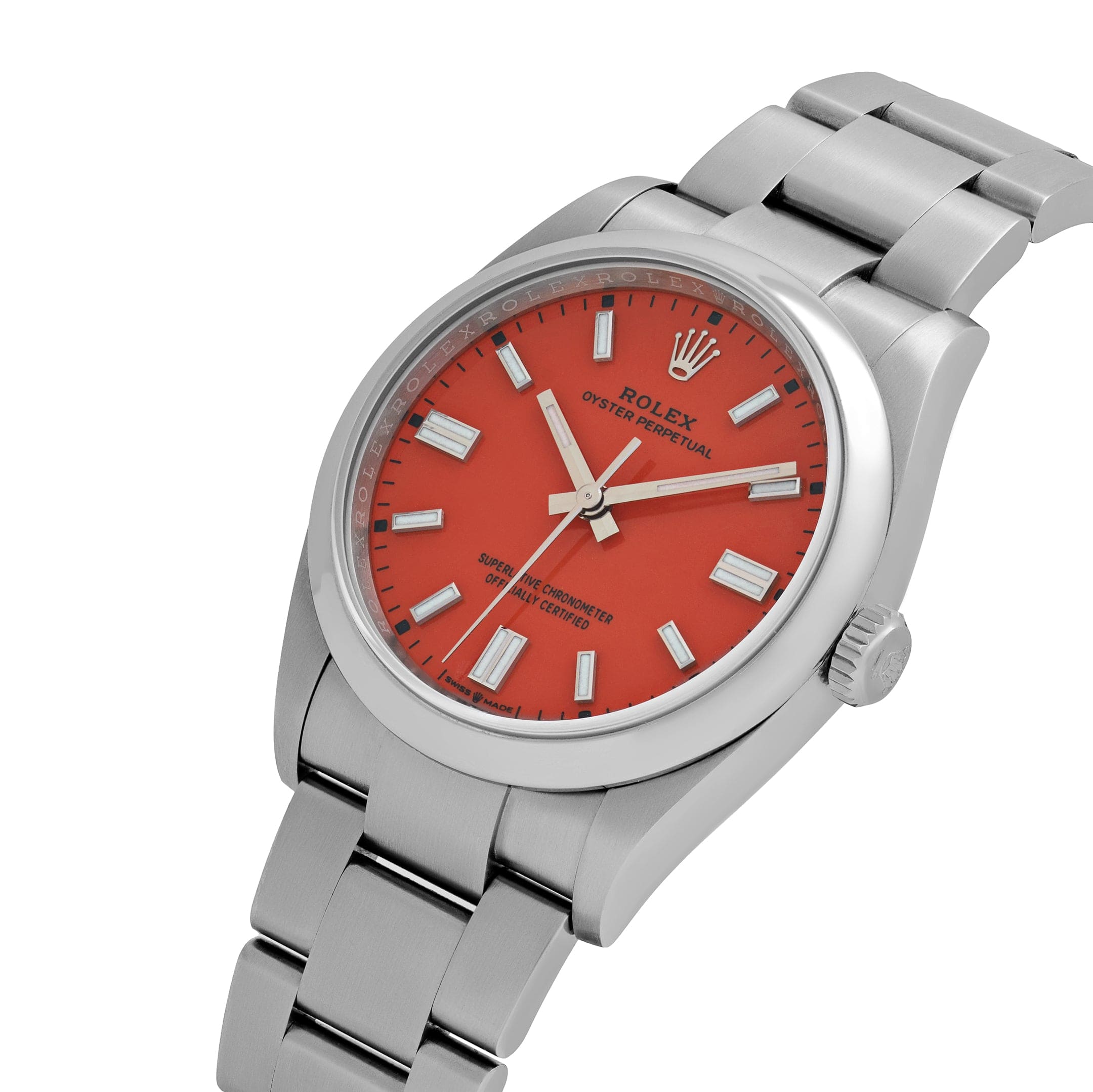 Rolex Oyster Perpetual 36 126000 Stainless Steel Coral Red Dial