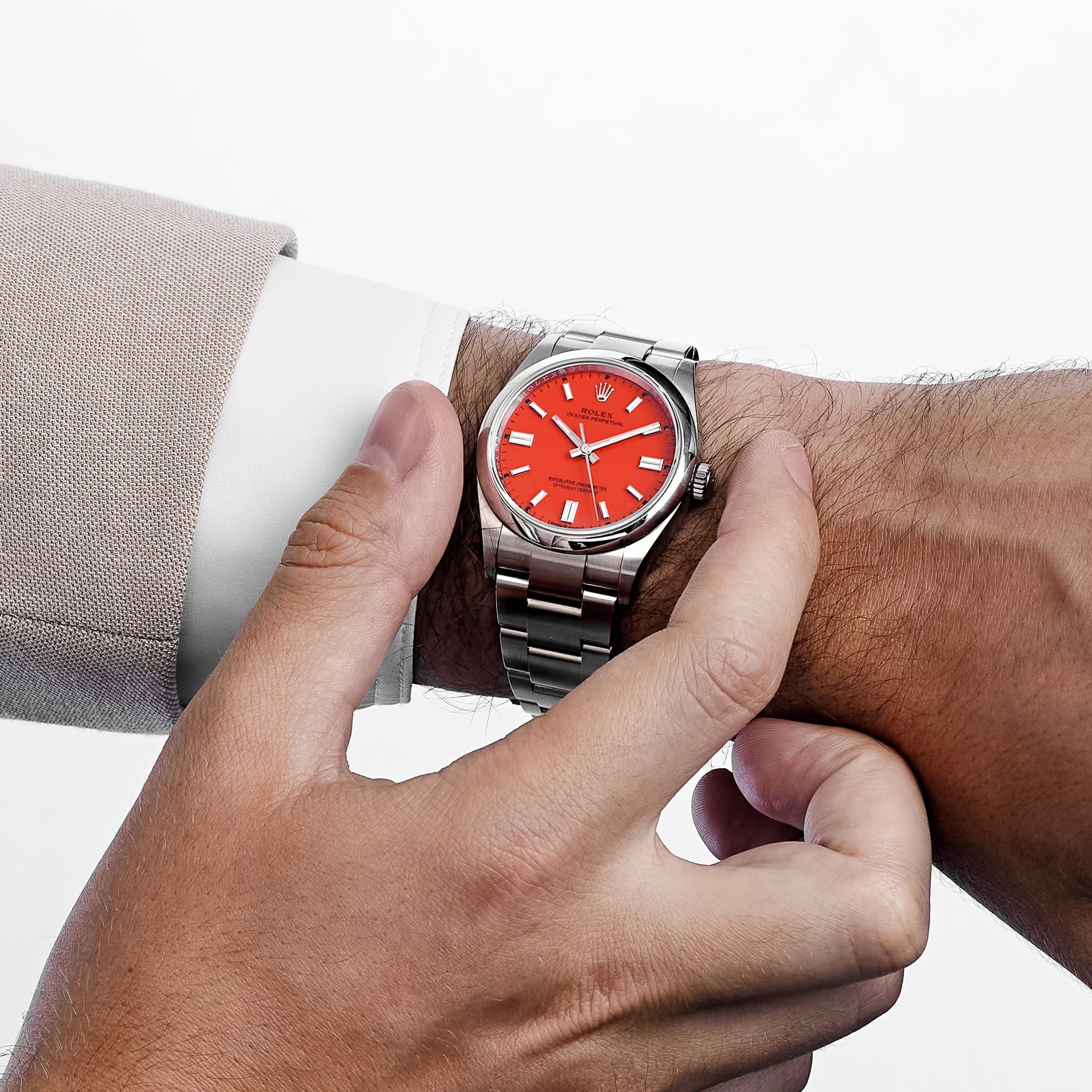 Rolex Oyster Perpetual 36 126000 Stainless Steel Coral Red Dial