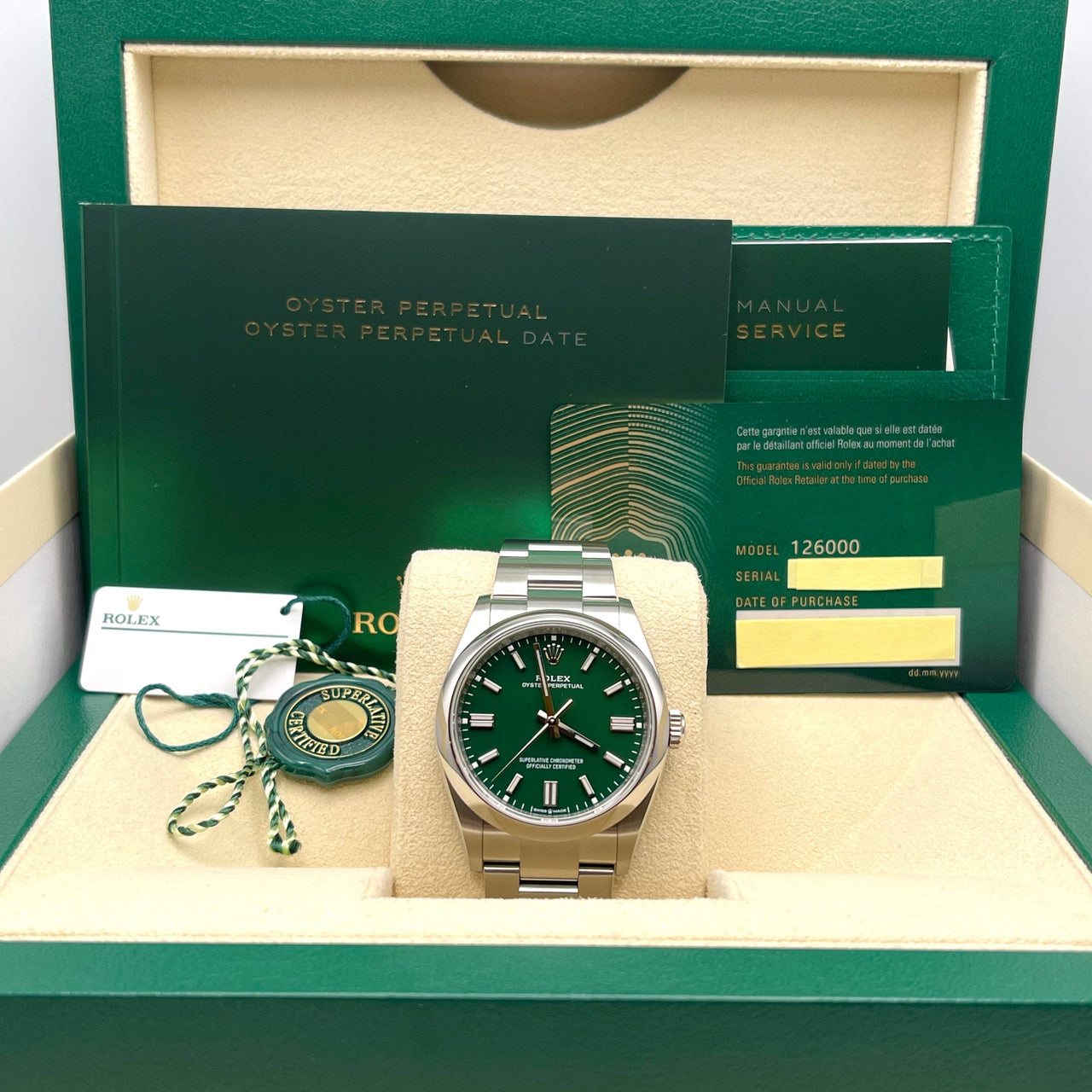 Rolex Oyster Perpetual 126000 Stainless Steel Green Dial Wrist