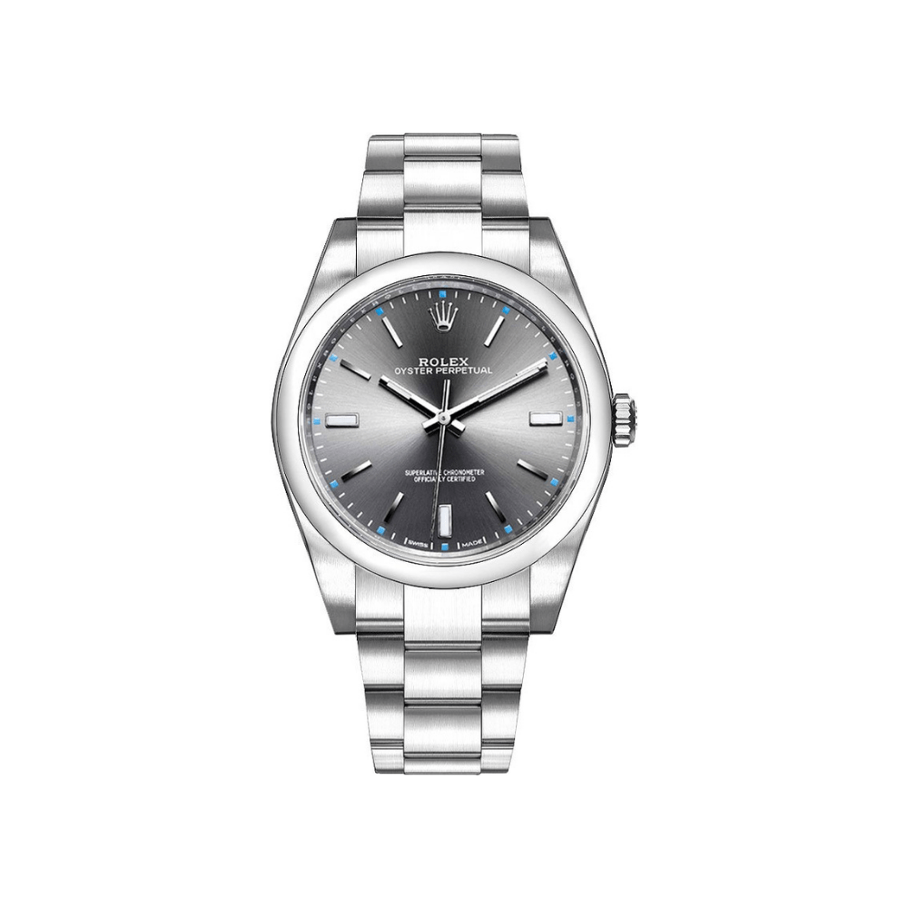 Rolex Oyster Perpetual 39mm Stainless Steel Rhodium Dial 114300 Wrist Aficionado