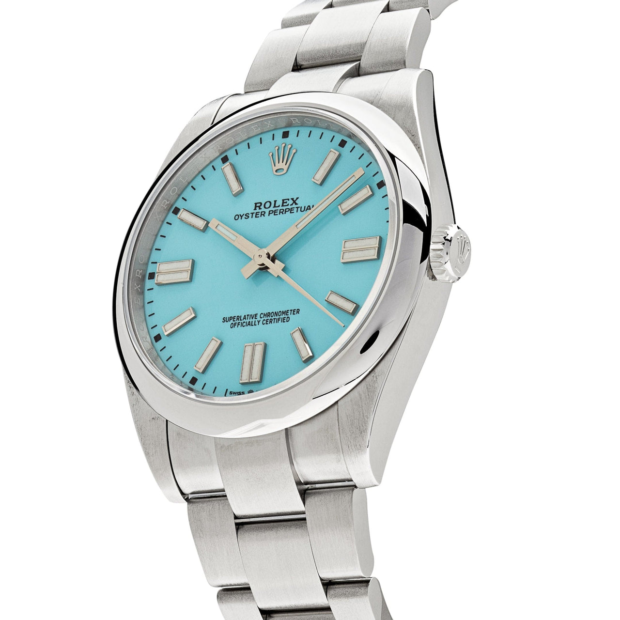 Luxury Watch Rolex Oyster Perpetual Tiffany Blue Dial 41mm 124300 Wrist Aficionado