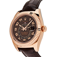 Thumbnail for Rolex Sky-Dweller Rose Gold Chocolate Dial Leather Strap 326135 Wrist Aficionado