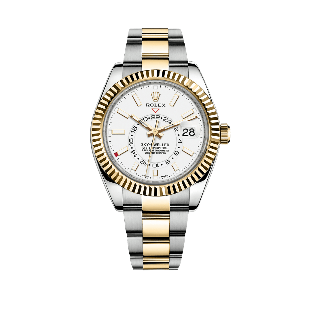 Luxury Watch Rolex Sky-Dweller 42mm Steel Yellow Gold White Dial 326933 Wrist Aficionado
