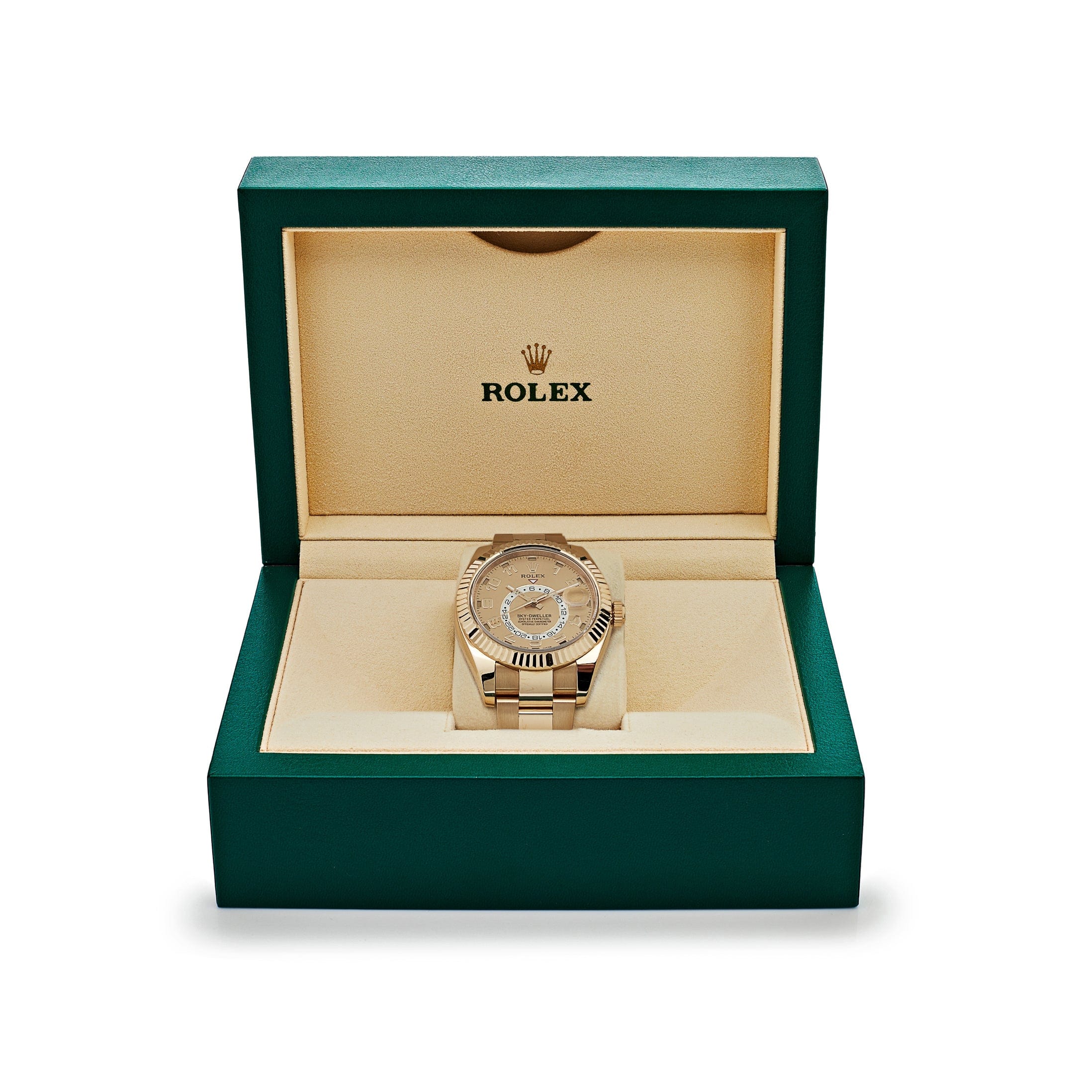 Rolex Sky-Dweller 326938 Yellow Gold Champagne Dial Arabic