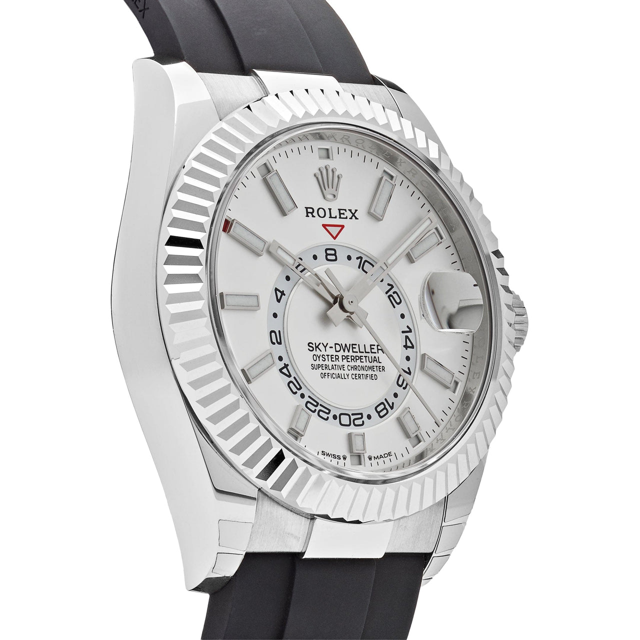 Luxury Watch Rolex Sky-Dweller 42 White Gold White Dial Oysterflex 336239 Wrist Aficionado