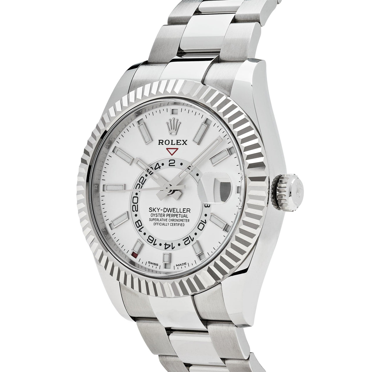 Luxury Watch Rolex Sky-Dweller 42mm Steel & White Gold White Dial Oyster 326934 Wrist Aficionado
