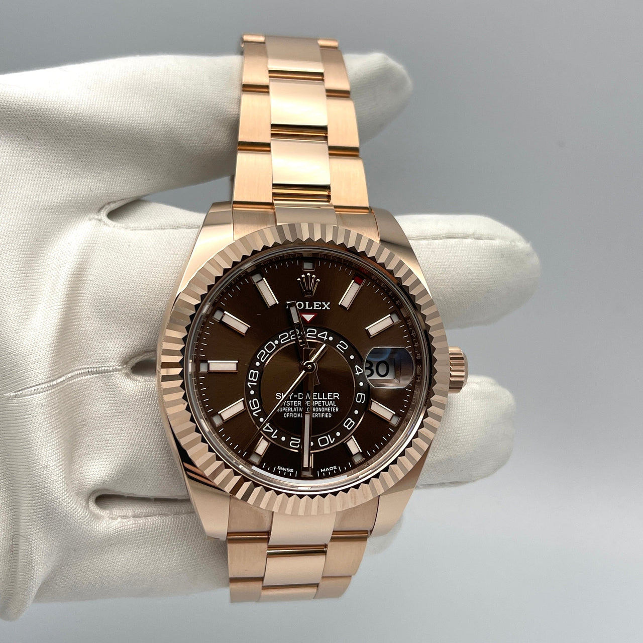Rolex Sky-Dweller Rose Gold Chocolate Dial 326935 Wrist Aficionado