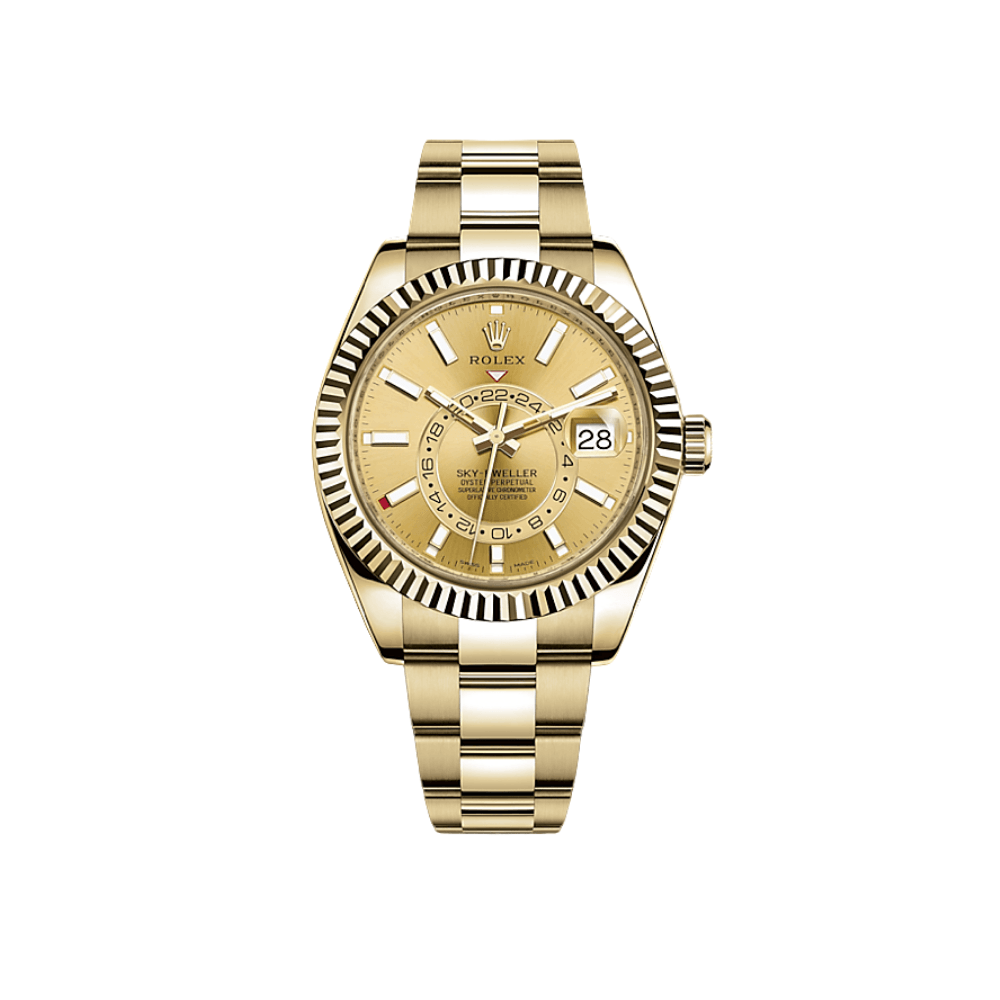 Luxury Watch Rolex Sky-Dweller Yellow Gold Champagne Dial 326938 Wrist Aficionado