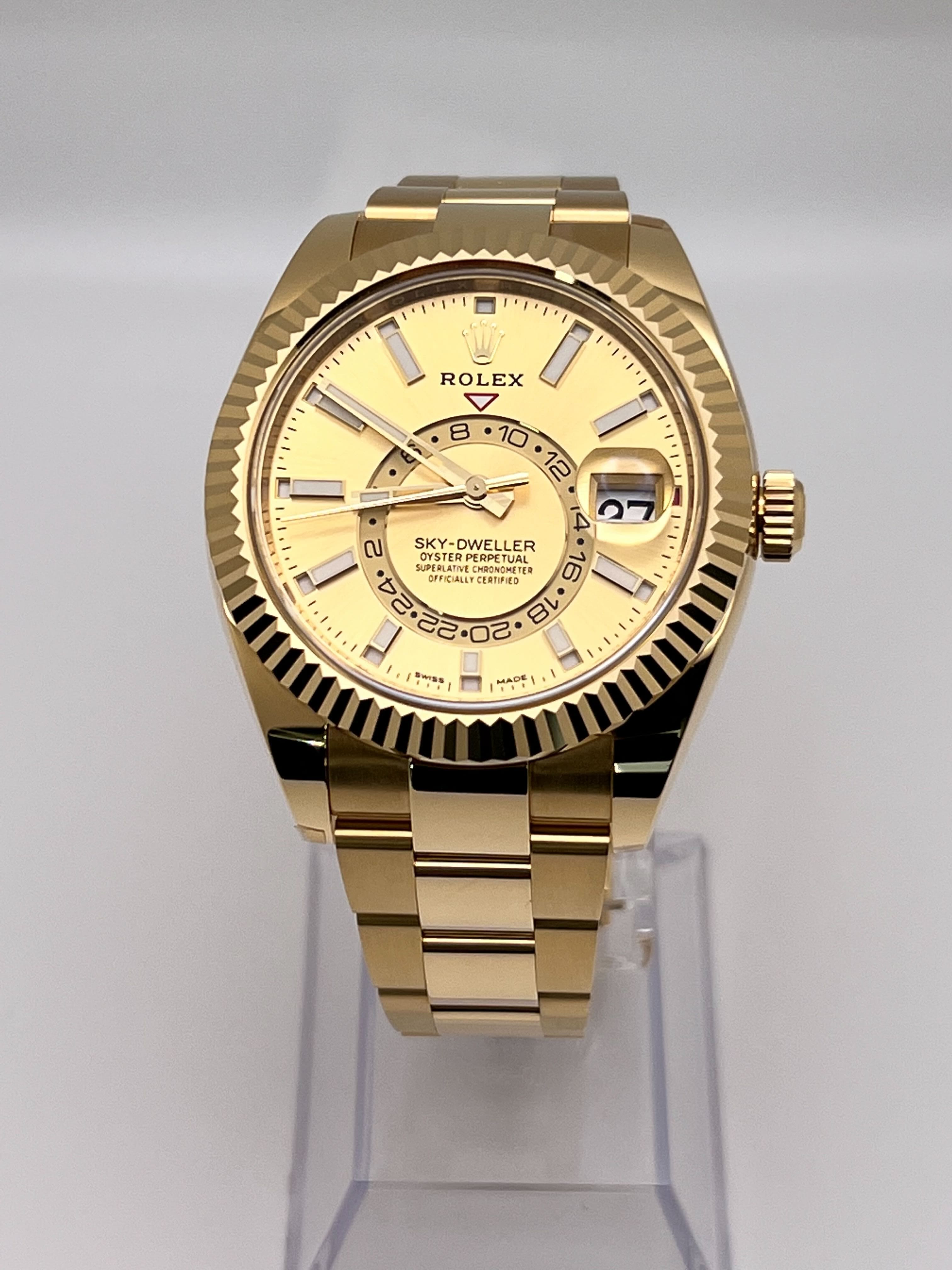 Luxury Watch Rolex Sky-Dweller Yellow Gold Champagne Dial 326938 Wrist Aficionado