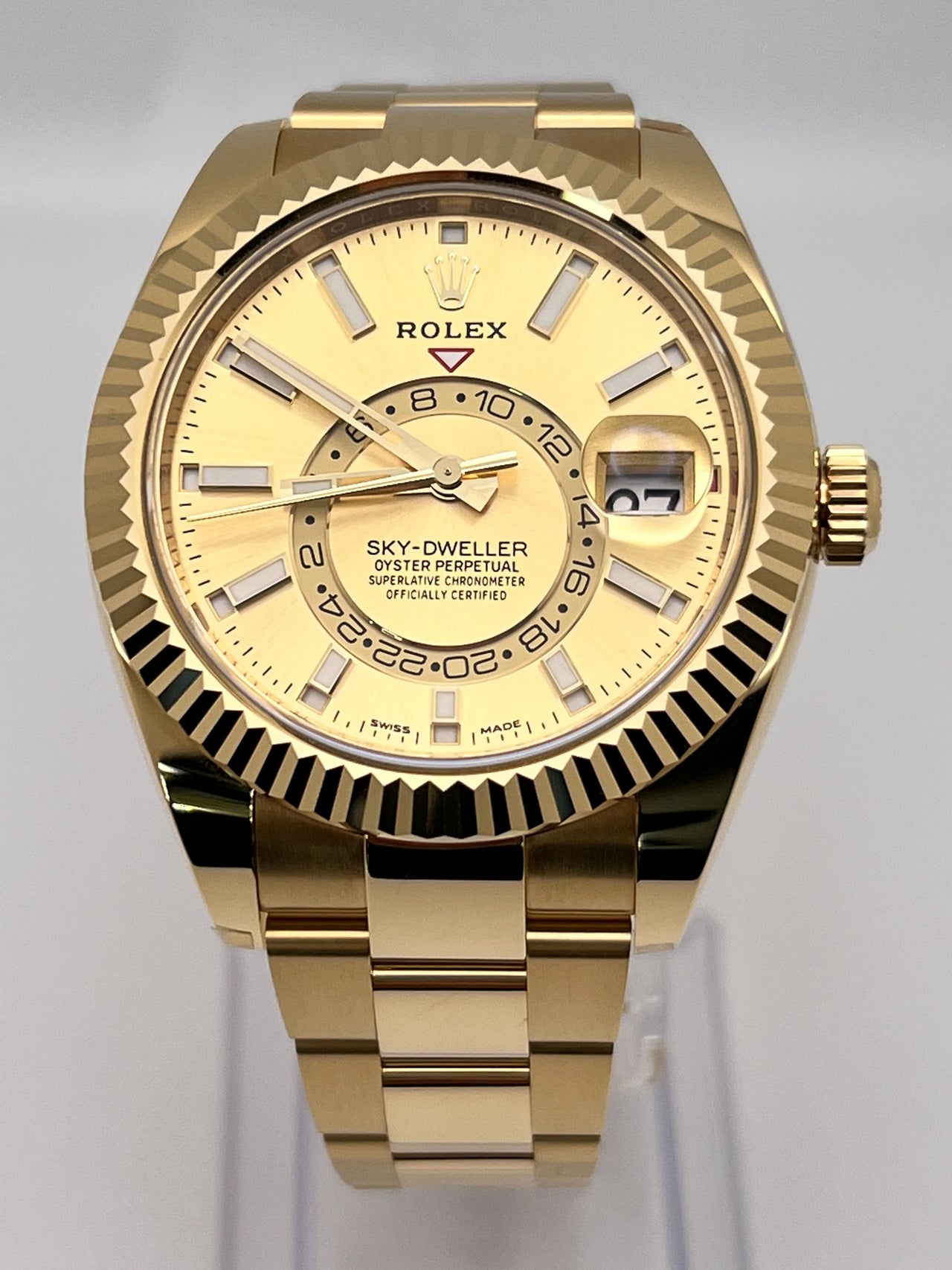 Luxury Watch Rolex Sky-Dweller Yellow Gold Champagne Dial 326938 Wrist Aficionado