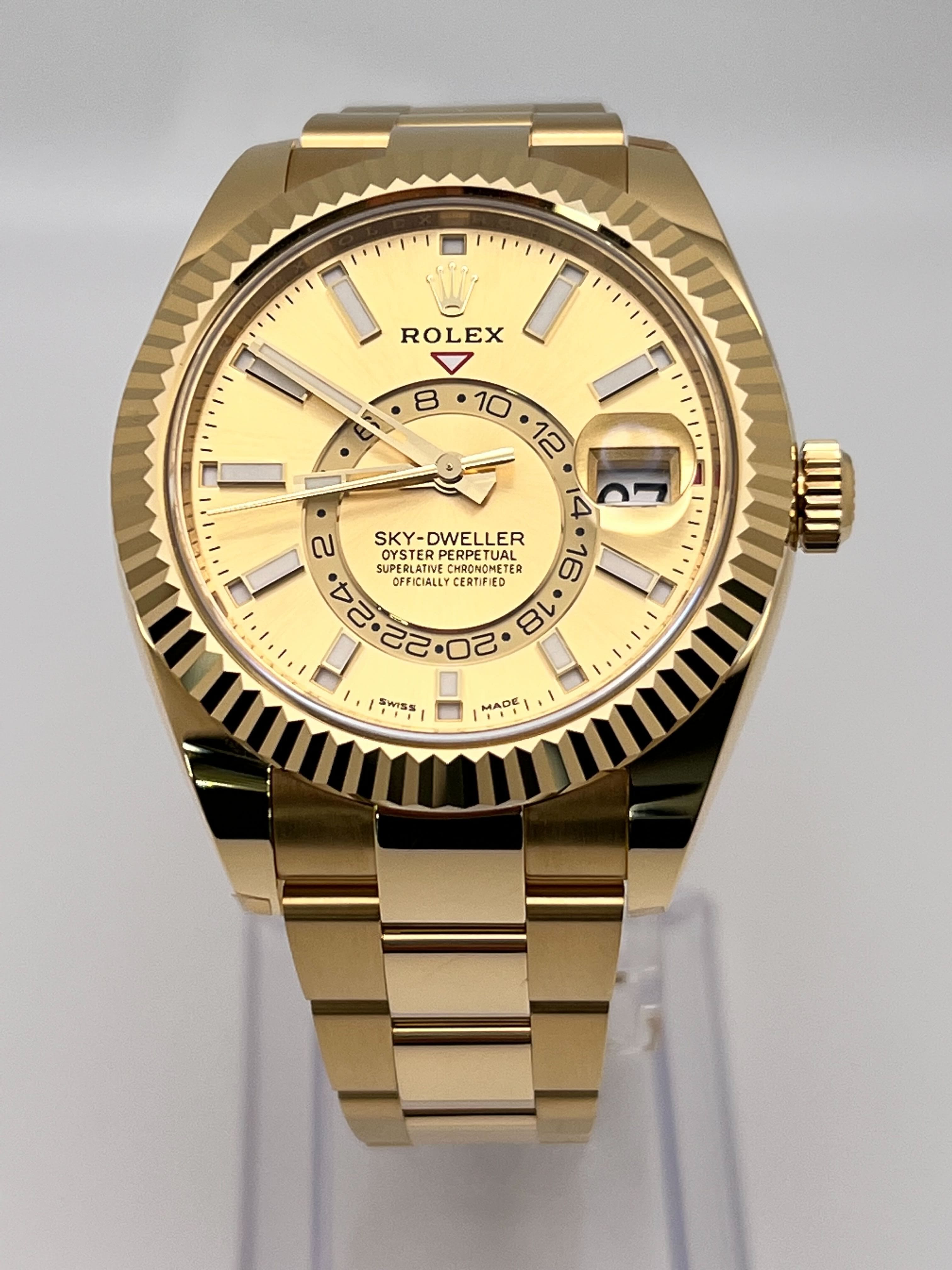 Luxury Watch Rolex Sky-Dweller Yellow Gold Champagne Dial 326938 Wrist Aficionado