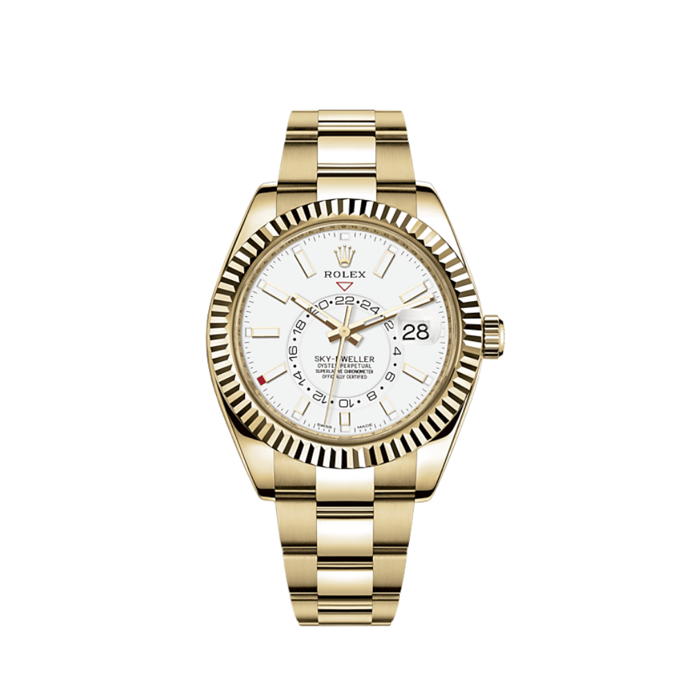 Luxury Watch Rolex Sky-Dweller Yellow Gold White Dial 326938 Wrist Aficionado