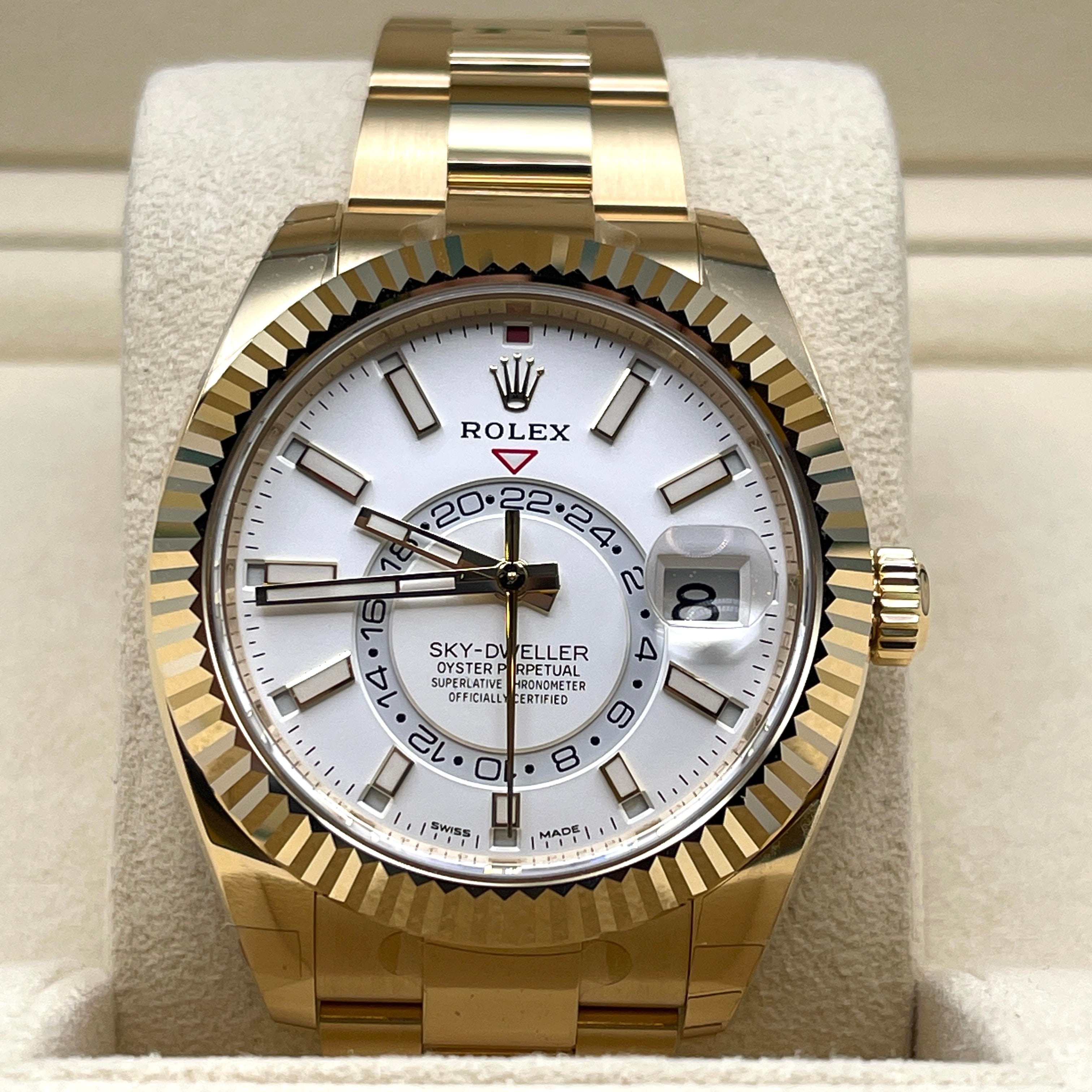 Luxury Watch Rolex Sky-Dweller Yellow Gold White Dial 326938 Wrist Aficionado