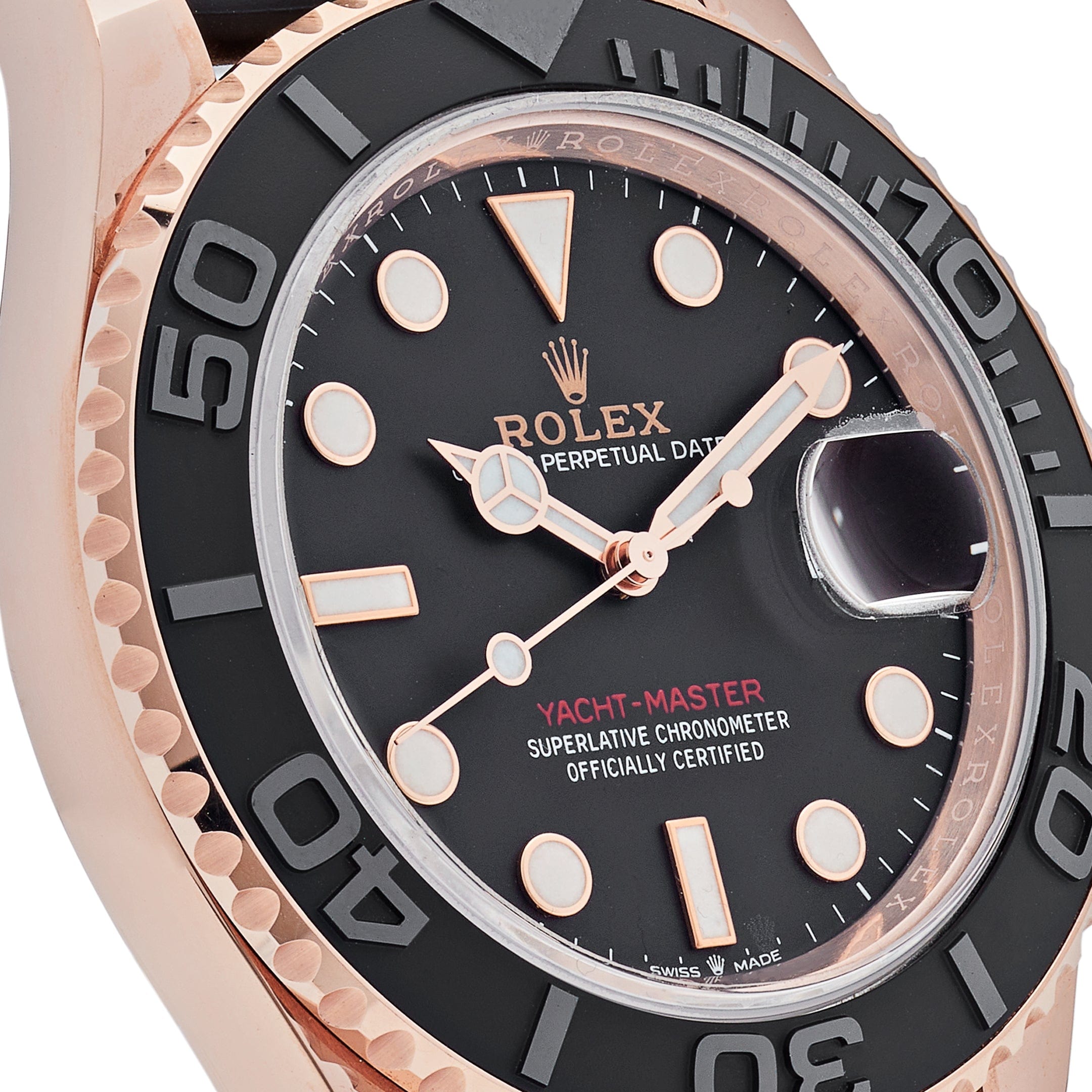 Luxury Watch Rolex Yacht Master 40 Rose Gold Black Dial Rubber Strap 126655 wrist aficionado