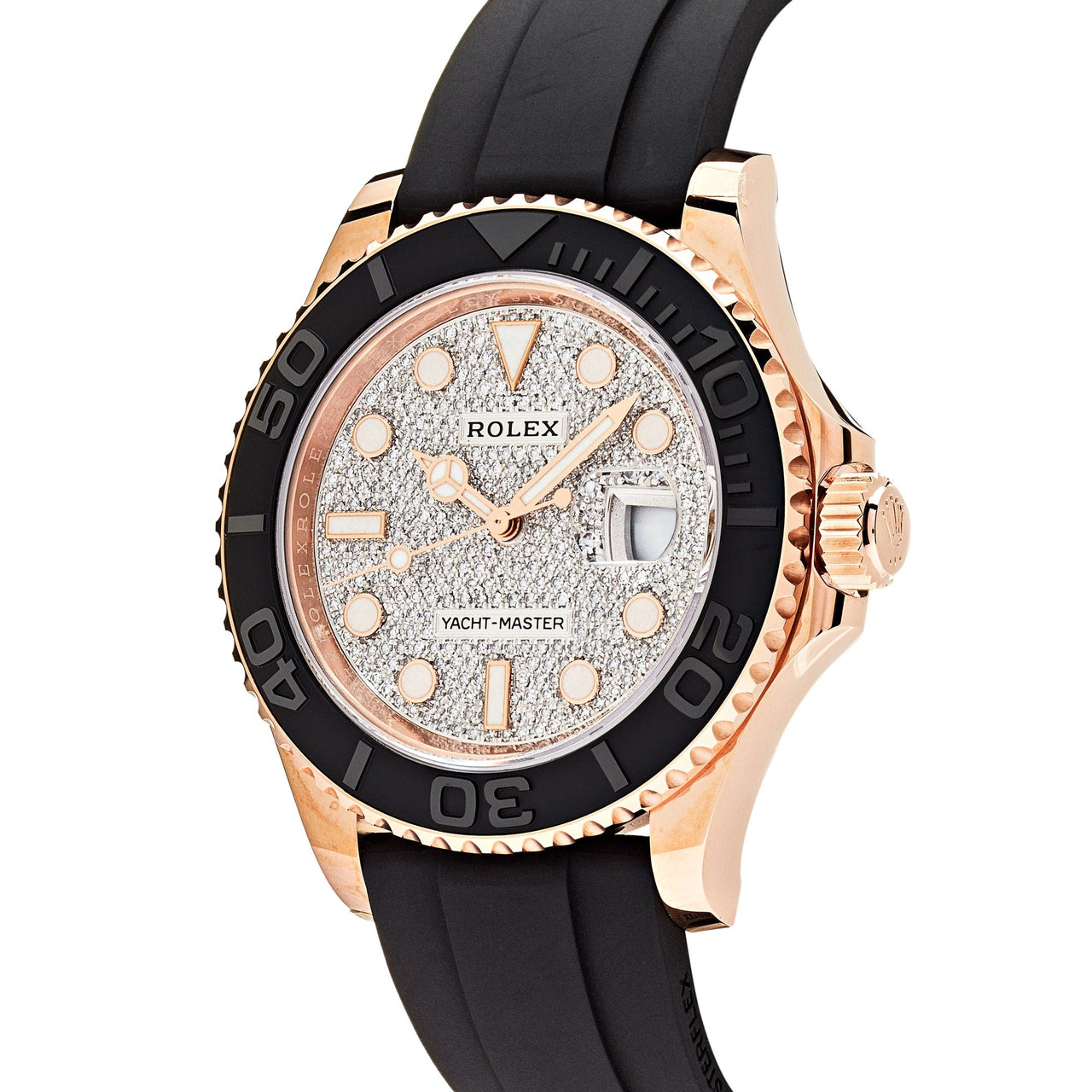 Luxury Watch Rolex Yacht Master 40 Rose Gold Pave Diamond Dial 126655 wrist aficionado
