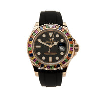 Thumbnail for Luxury Watch Rolex Yacht Master Rose Gold Black Dial Rainbow Bezel 116695SATS wrist aficionado