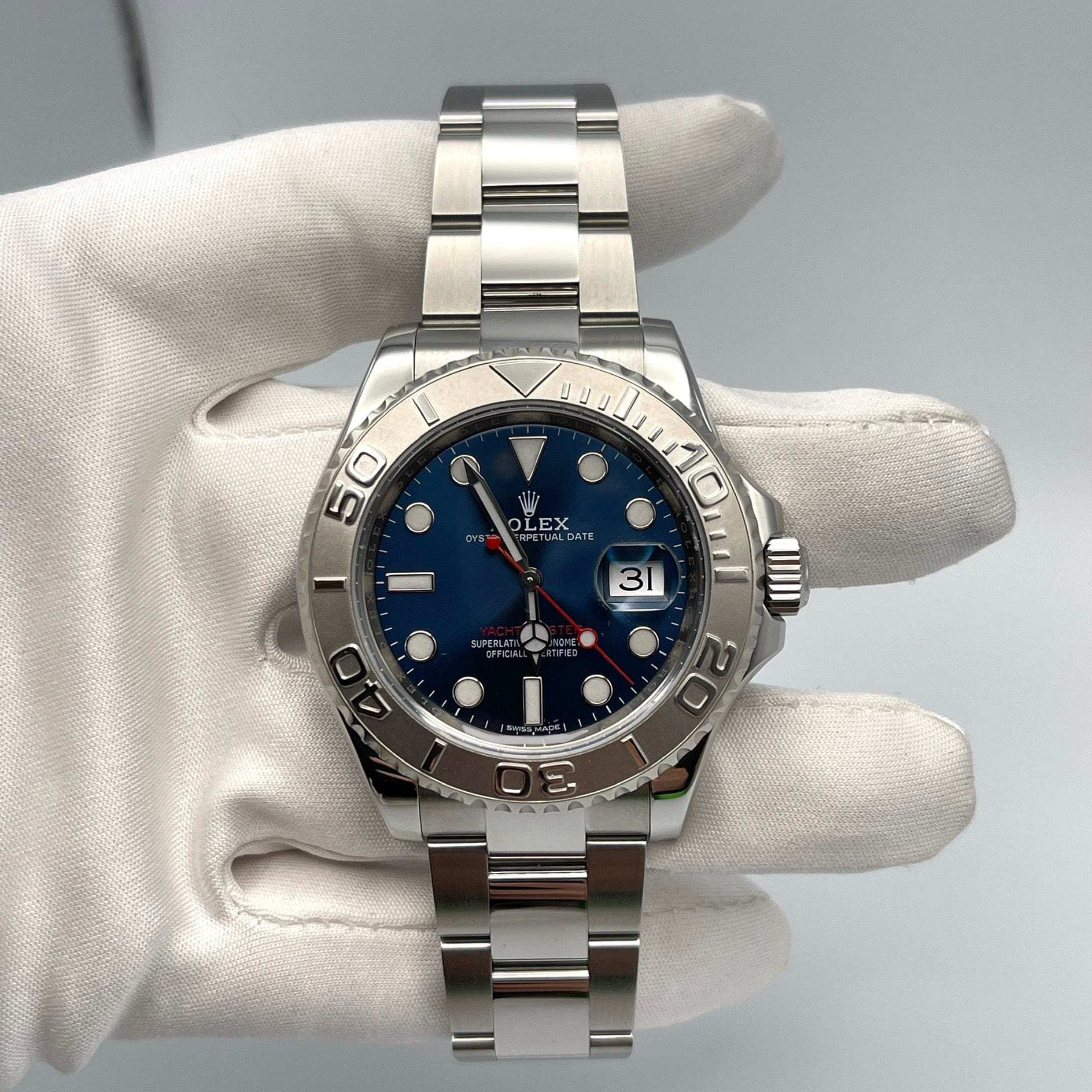 Rolex Yacht-Master Stainless Steel Platinum Blue Dial 116622 wrist aficionado