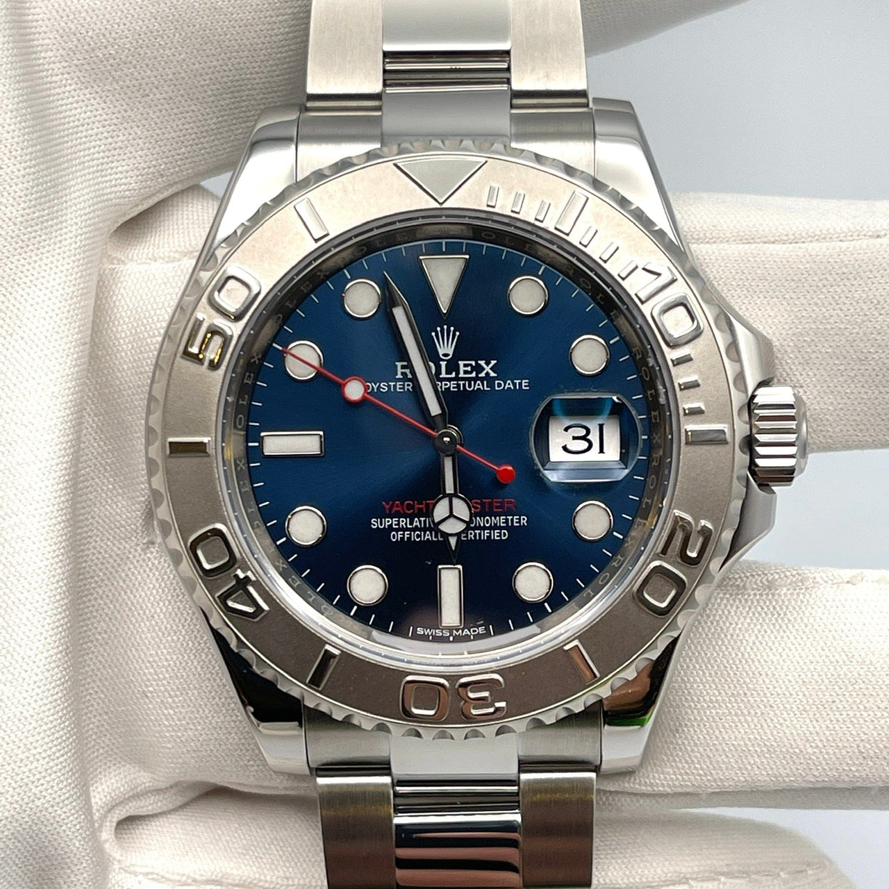 Rolex Yacht-Master Stainless Steel Platinum Blue Dial 116622 wrist aficionado