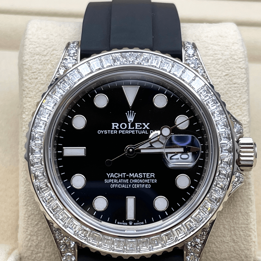 Luxury Watch Rolex Yacht-Master White Gold Black Dial Diamond Bezel 226679TBR Wrist Aficionado