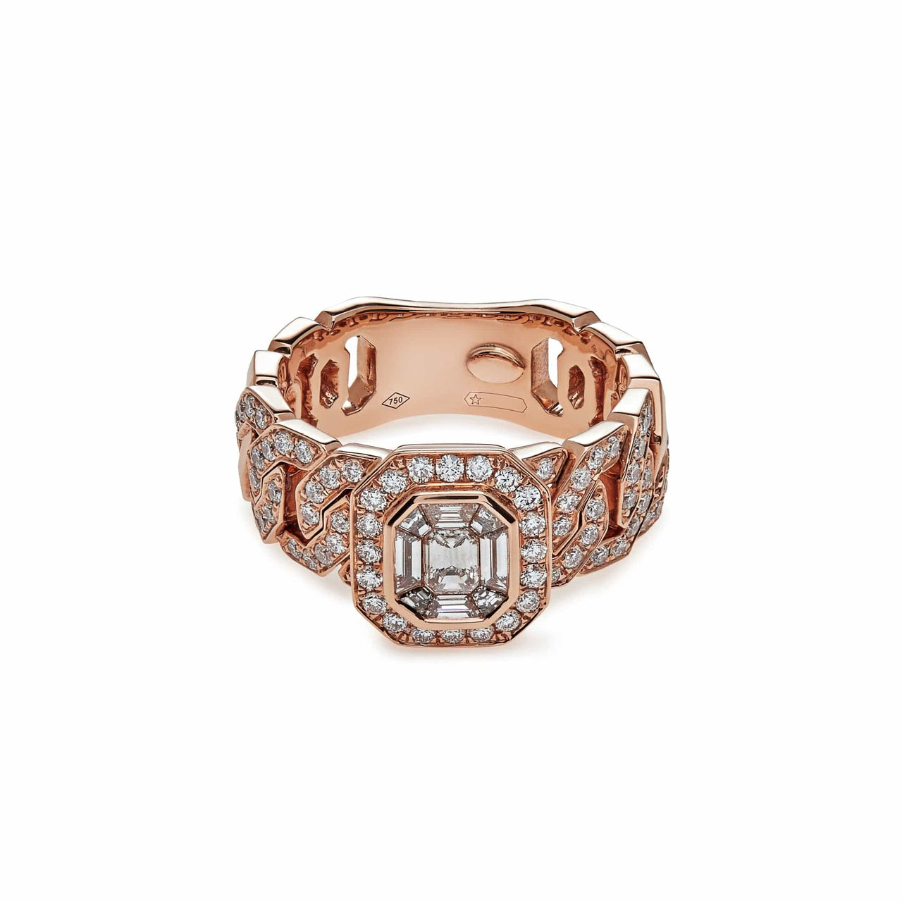 Rose Gold Diamond Cocktail Ring with Pave Chain Link Band Wrist Aficionado
