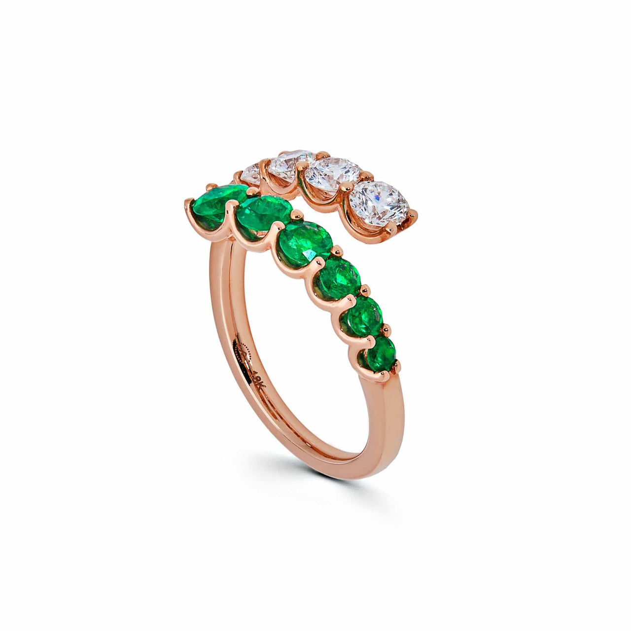 Rose Gold Diamond & Emerald Coil Ring Wrist Aficionado