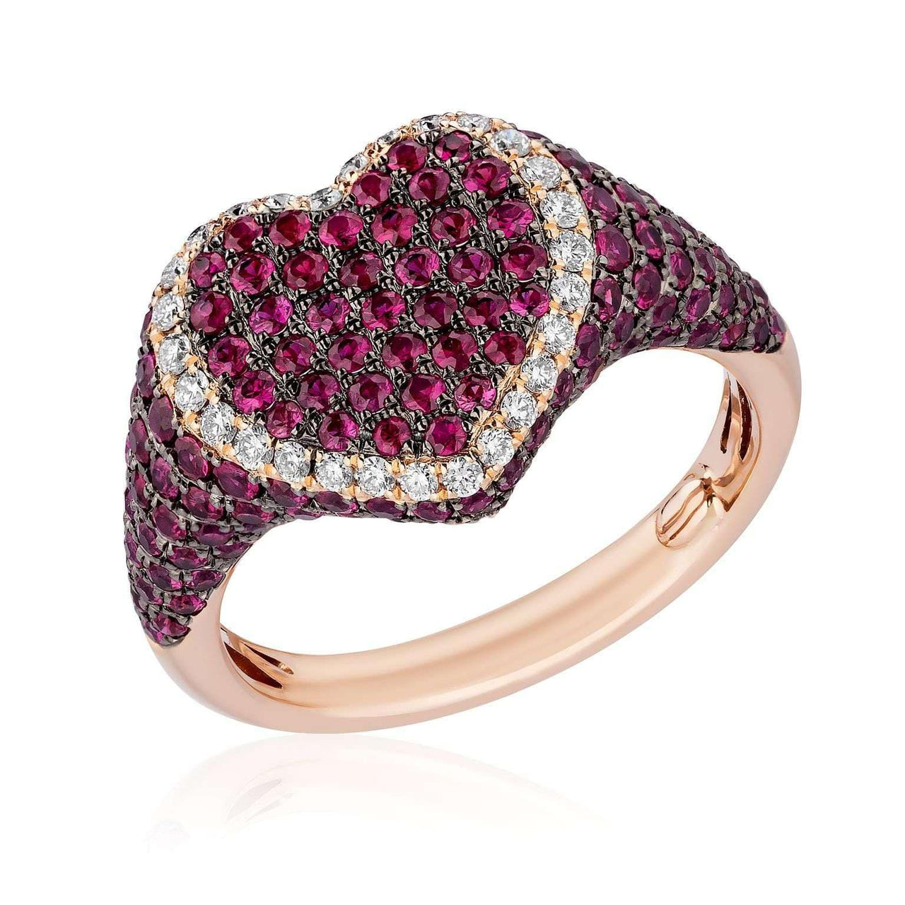 Rings Rose Gold Diamond & Ruby Heart Ring Wrist Aficionado