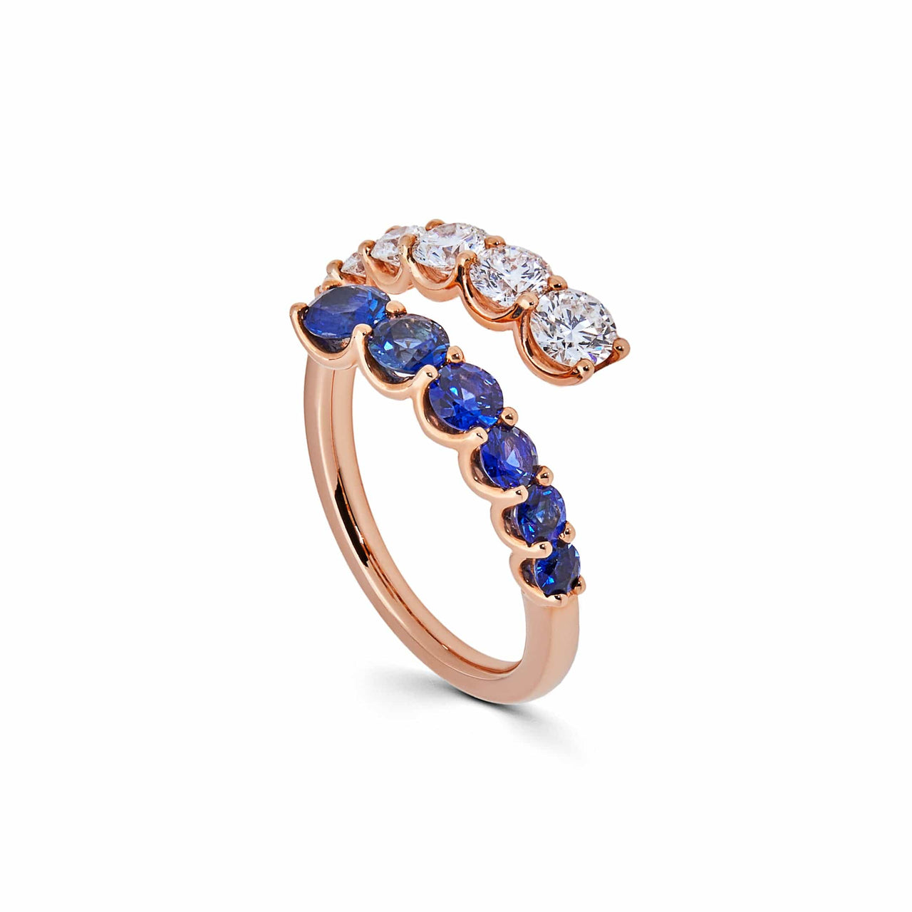 Rose Gold Diamond & Sapphire Coil Ring Wrist Aficionado