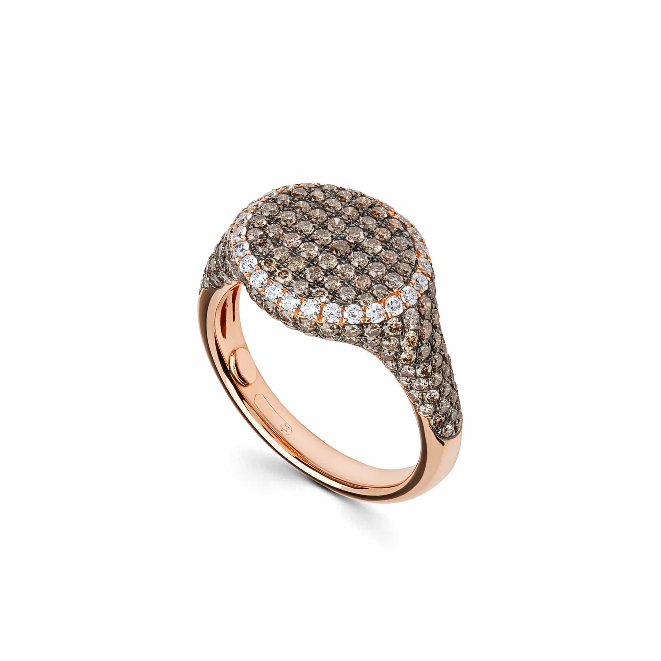 Rings Rose Gold Pave Set Two Tone Diamond Signet Ring Wrist Aficionado