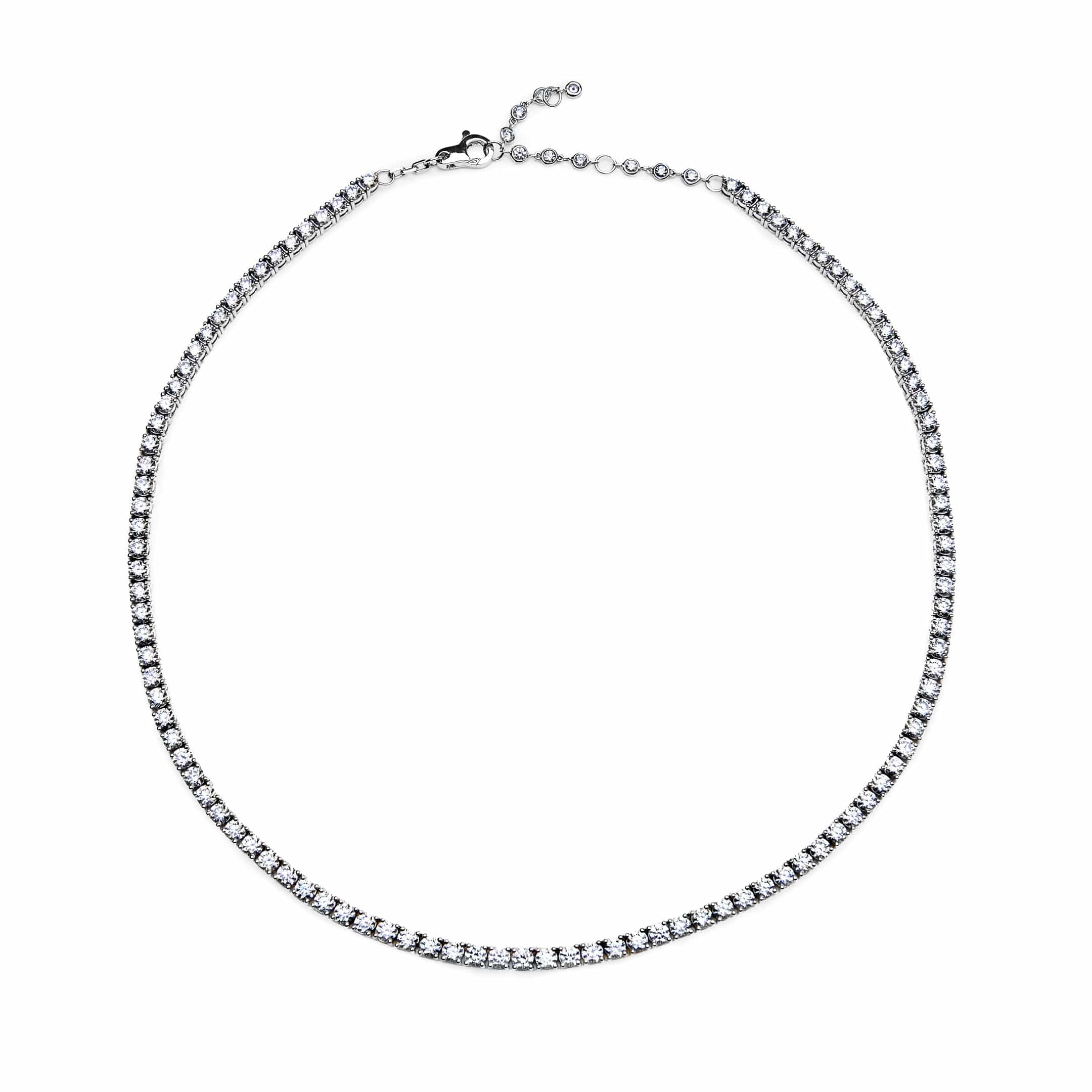 Round Diamond White Gold Tennis Necklace Wrist Aficionado