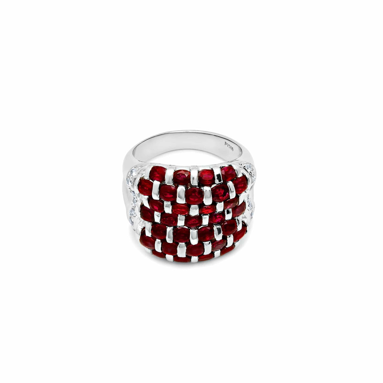 Ruby and Platinum Checkered Ring