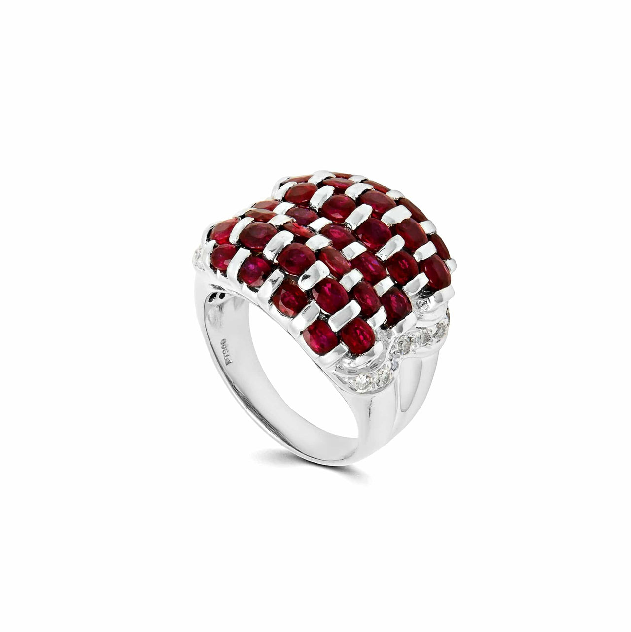 Ruby and Platinum Checkered Ring