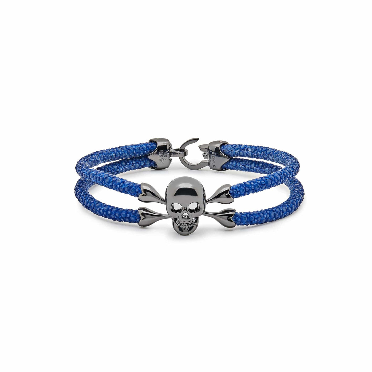 Skull & Crossbones Black Stingray Silver Bracelet