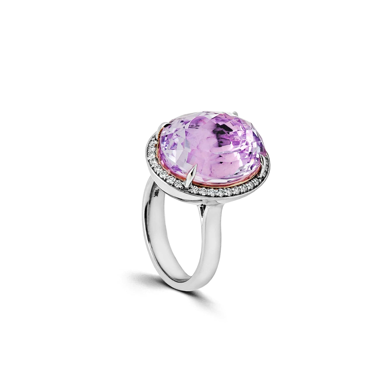 Solitaire Kunzite Diamond Halo Ring