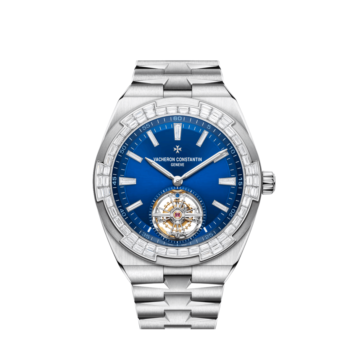 Vacheron Constantin Overseas 6007V/210G-B955 Tourbillon High Jewellery White Gold Blue Dial Diamond Baguette Bezel