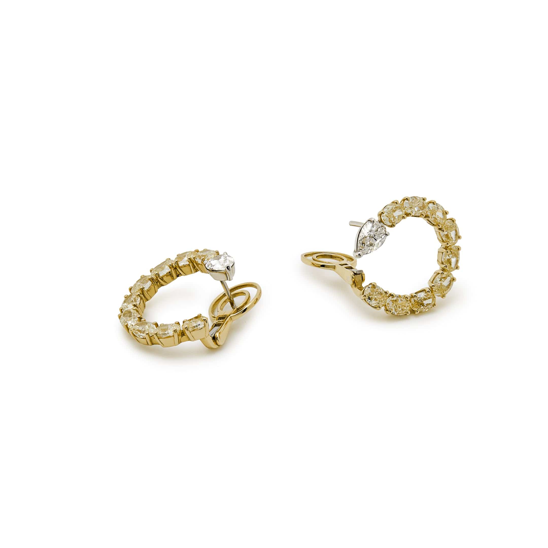 White and Yellow Diamond Hoop Earrings