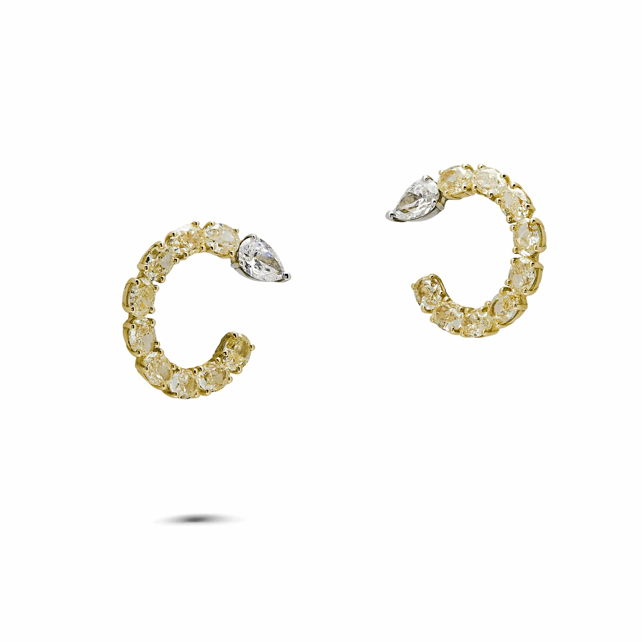 White and Yellow Diamond Hoop Earrings