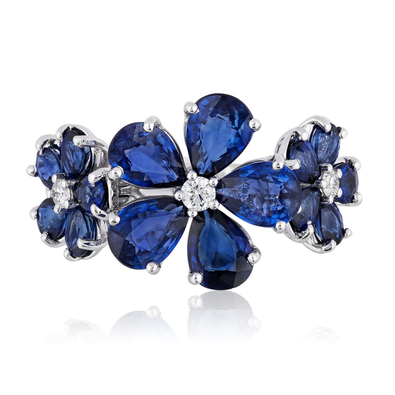 Rings White Gold Blue Sapphire & Diamond Flower Ring Wrist Aficionado