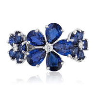 Thumbnail for Rings White Gold Blue Sapphire & Diamond Flower Ring Wrist Aficionado