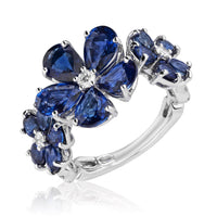 Thumbnail for Rings White Gold Blue Sapphire & Diamond Flower Ring Wrist Aficionado