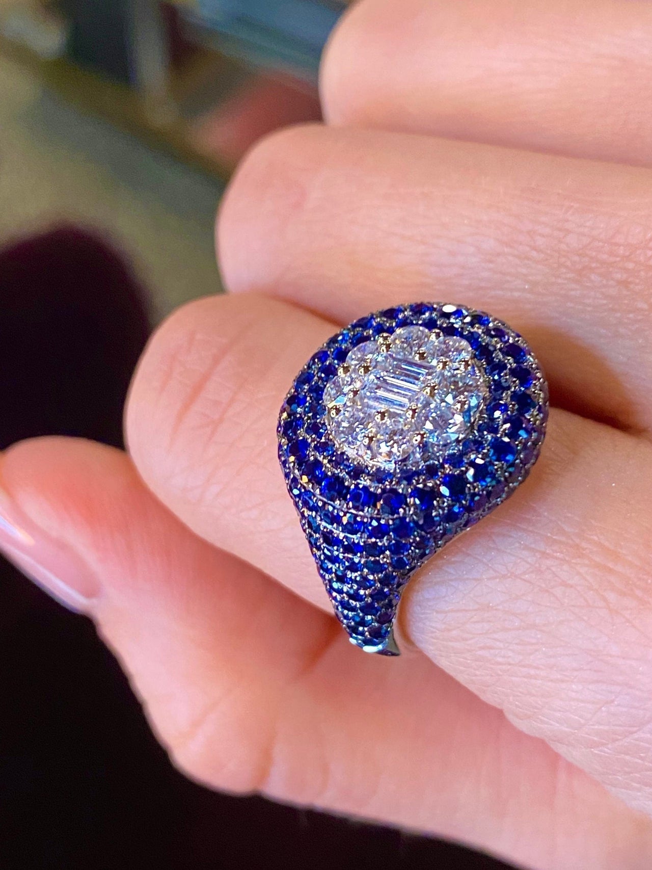 Rings White Gold Blue Sapphire & Diamond Ring Wrist Aficionado