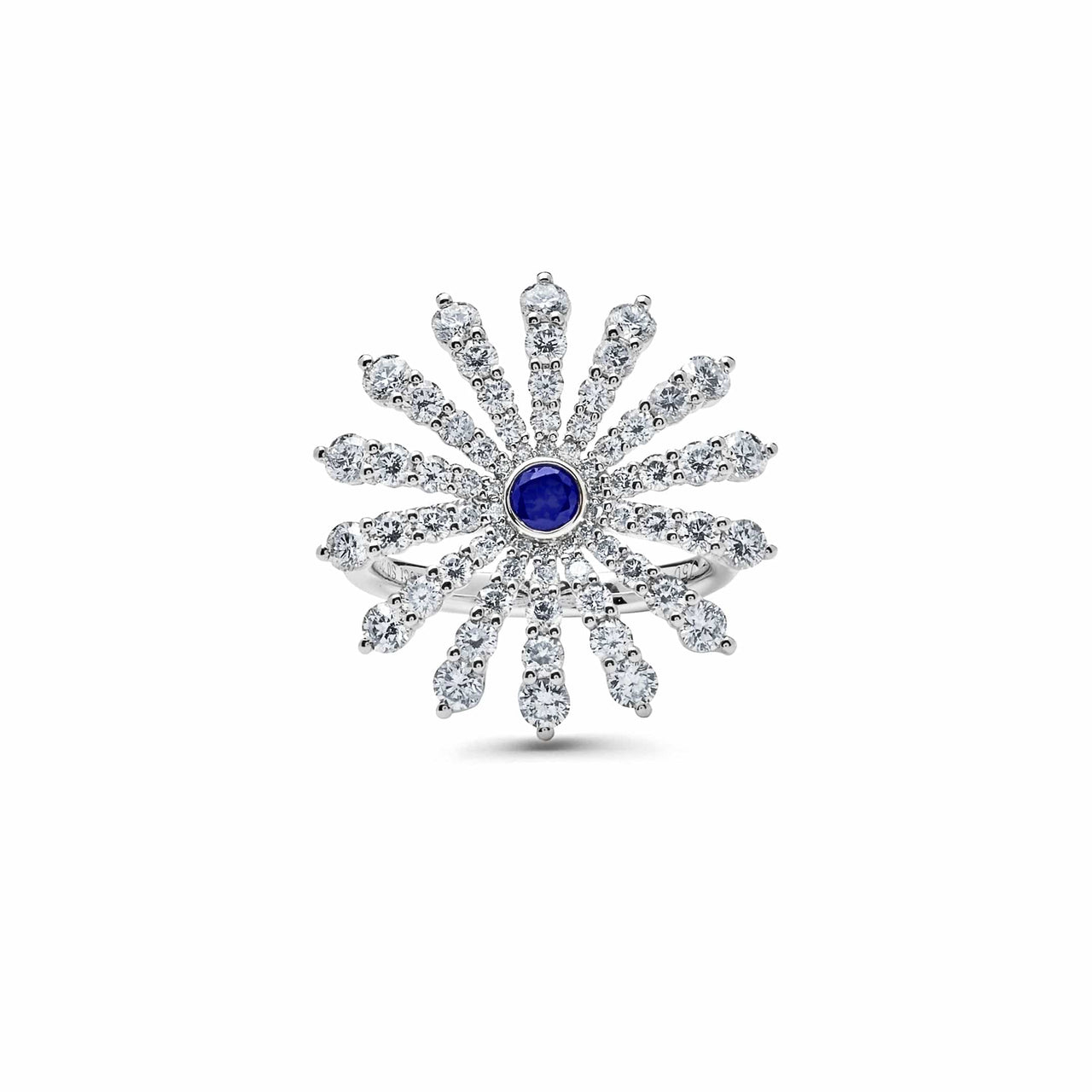 Rings White Gold Blue Sapphire, White Diamonds Flower Ring Wrist Aficionado