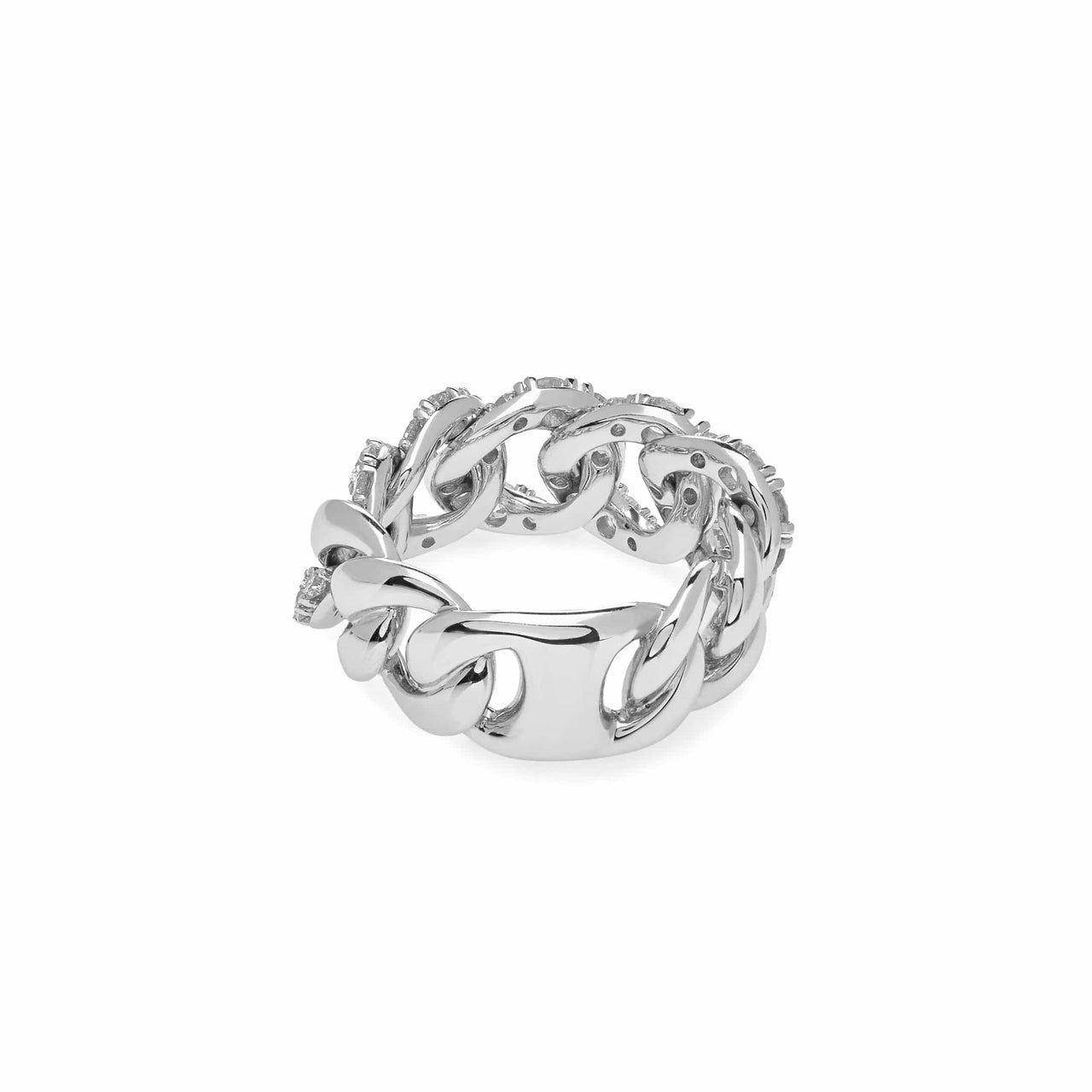 White Gold & Diamond Cuban Link Ring
