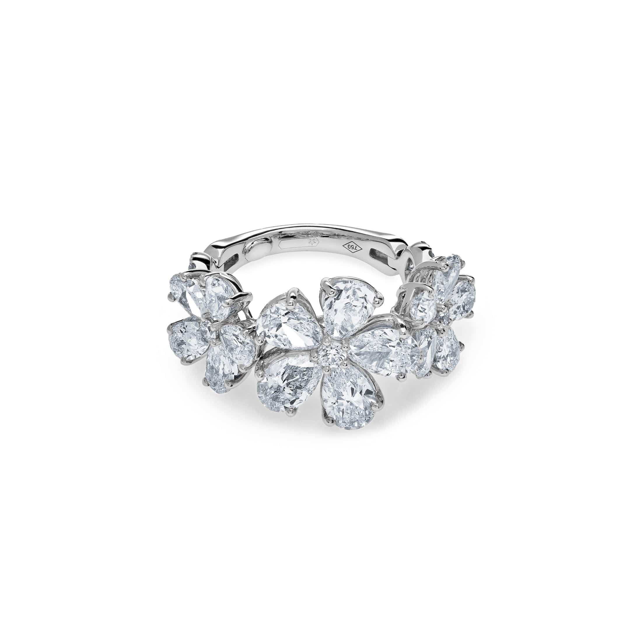 White Gold Diamond Flower Ring Wrist Aficionado