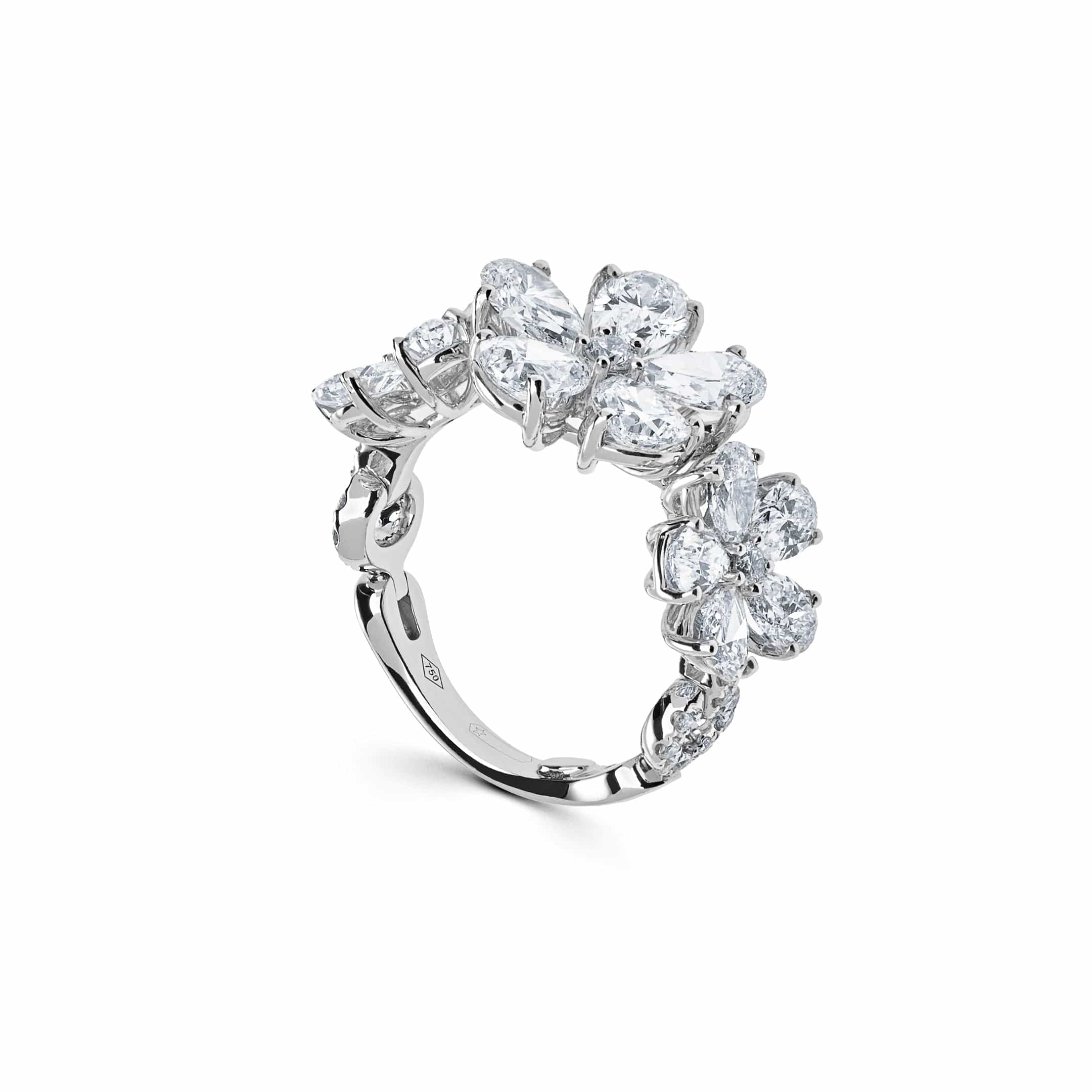 White Gold Diamond Flower Ring Wrist Aficionado