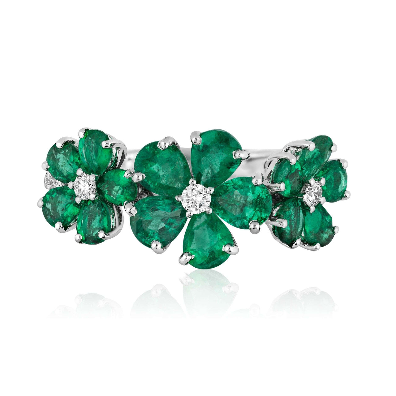 Rings White Gold Green Sapphire & Diamond Flower Ring Wrist Aficionado