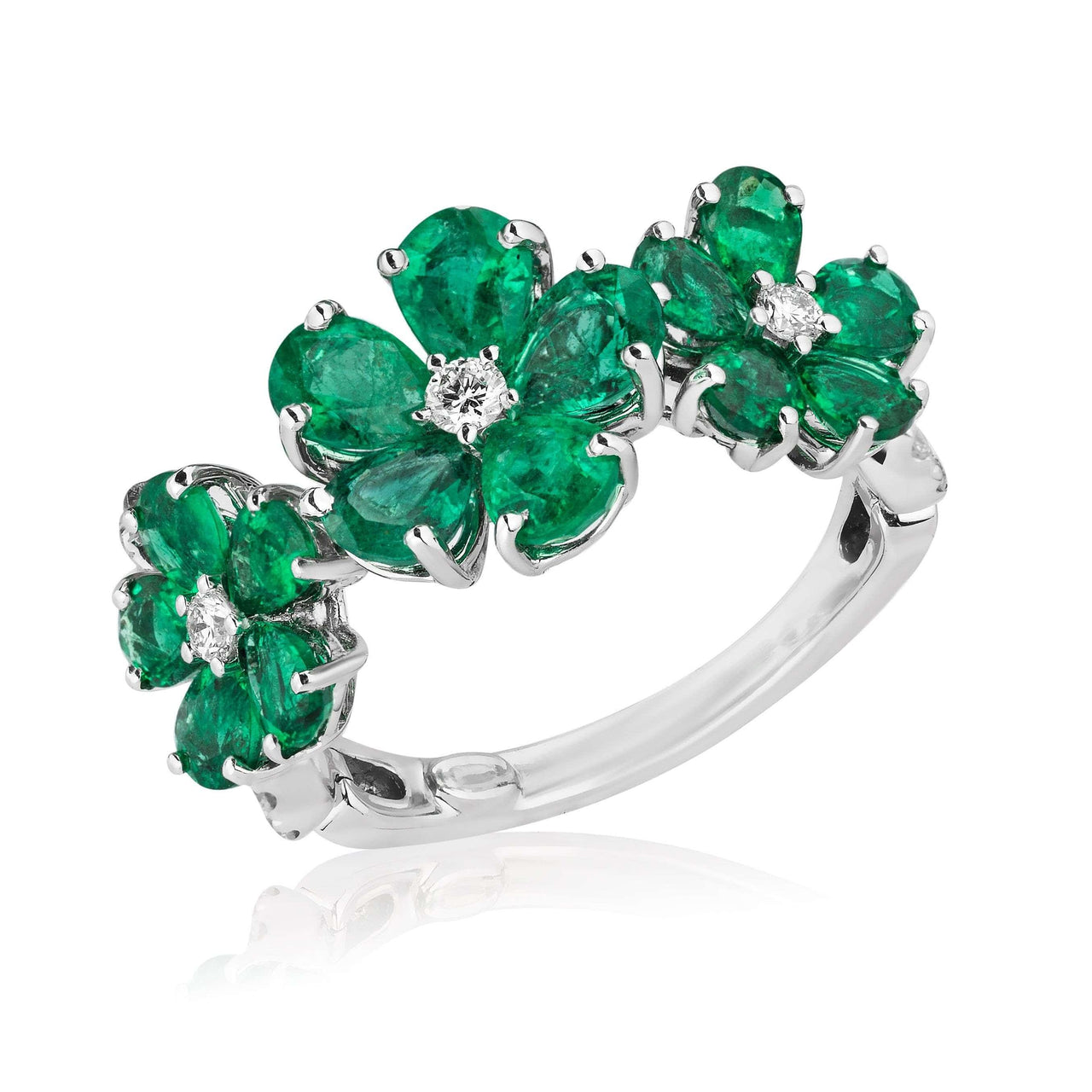 Rings White Gold Green Sapphire & Diamond Flower Ring Wrist Aficionado